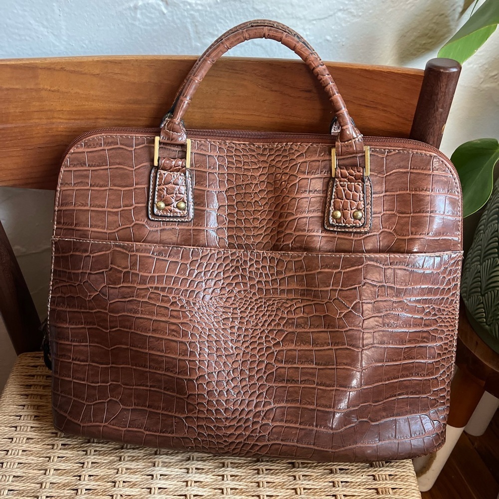 Vintage Croc Embossed Brown Vinyl Laptop Bag Briefcase 12x16 Work Office
